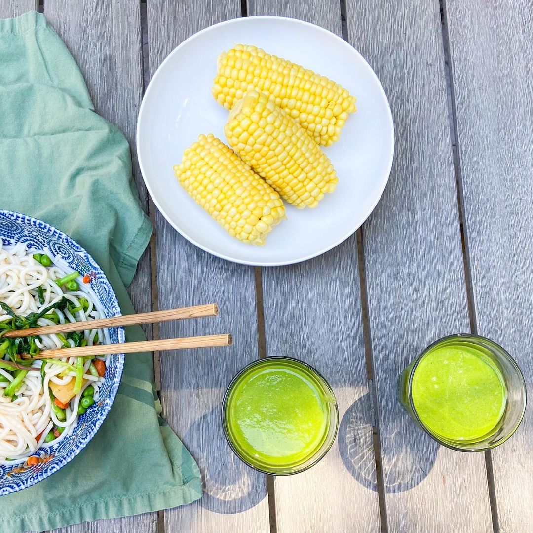 Yellow Corn Green Smoothie Spring outdoor lunch the