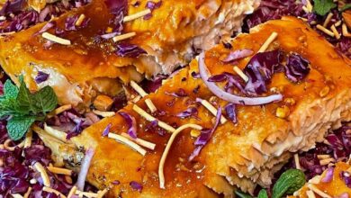 Teriyaki Salmon with red cabbage noodle salad Tonights dinner in