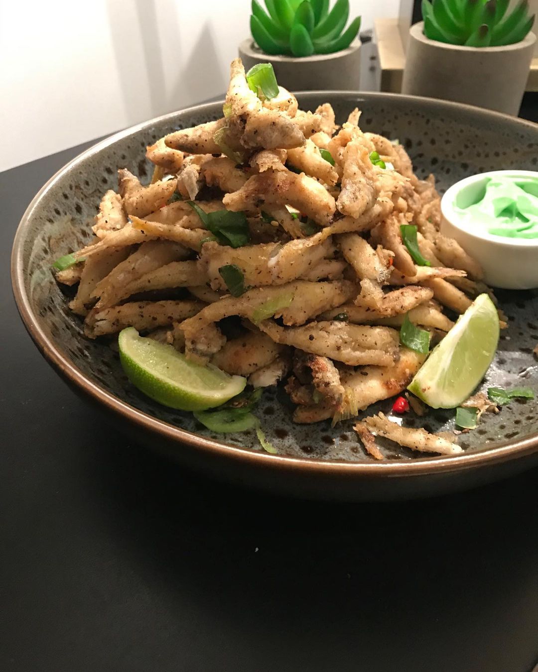SALT PEPPER WHITE BAIT with wasabi mayo A bowl